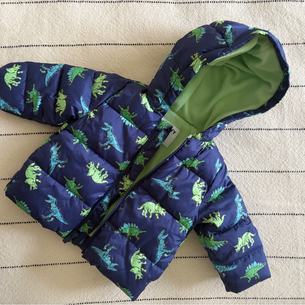 Old Navy Kids Dinosaur Puffer Jacket - Blue and Green
